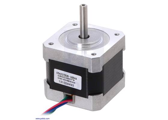 Stepper motor: bipolar, 200 steps/rev, 42x38mm, 2.8V, 1.7  A/phase (SY42STH38-1684A).