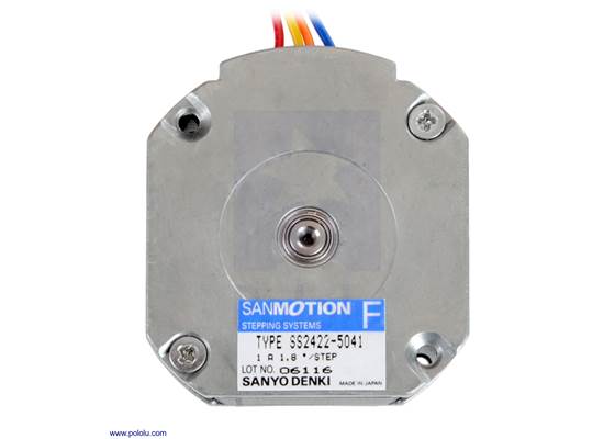 Bottom view of the 42x18.6mm Sanyo pancake stepper motor.