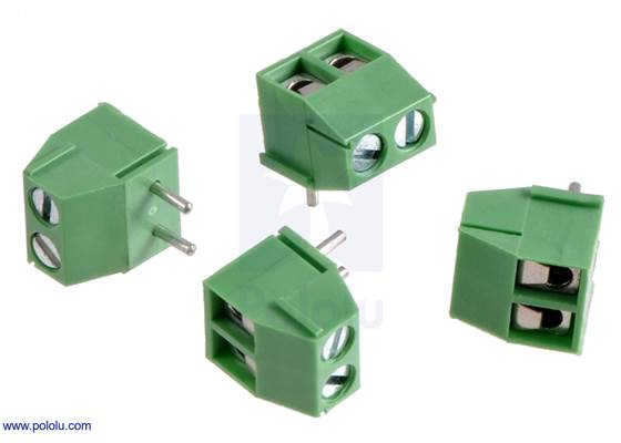 Screw terminal blocks: 2-pin, 3.5 mm pitch, top entry.