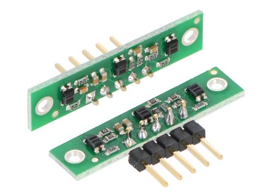 QTR-3A and QTR-3RC reflectance sensor arrays soldered in different orientations.