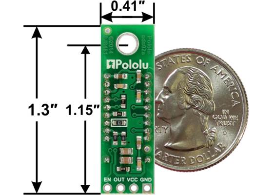 Pololu Carrier for Sharp GP2Y0A60SZLF Analog Distance Sensor, back view with dimensions.
