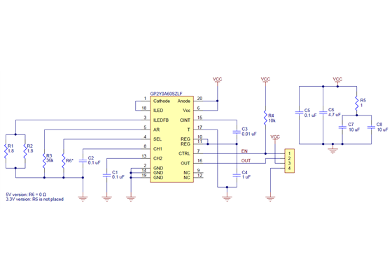 Pololu Carrier for Sharp GP2Y0A60SZLF Analog Distance Sensor schematic.