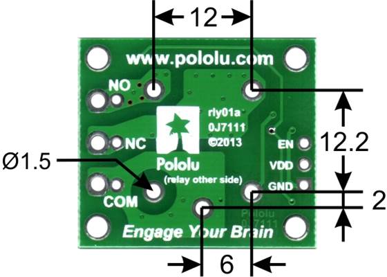 Dimensions (in mm) of &#8220;sugar cube&#8221; relay footprint on the Pololu basic SPDT relay carrier.