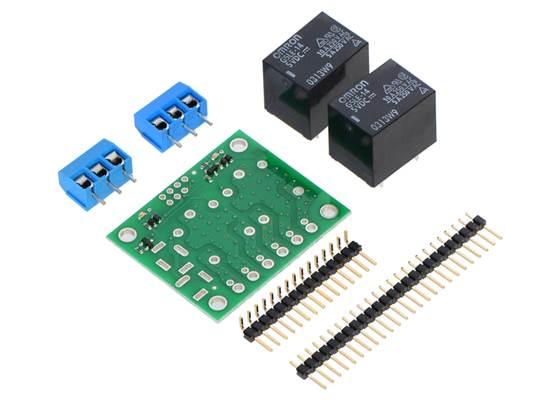 Pololu basic 2-channel SPDT relay carrier with 5&nbsp;VDC relays (partial kit).