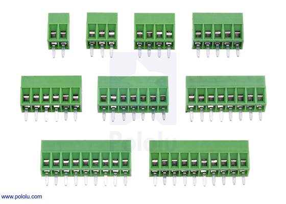 Assortment of Screw Terminal Blocks: 0.1″ Pitch, Side Entry.