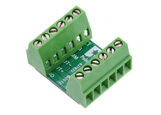If components on the top side do not allow enough clearance, the 0.1″ screw terminal blocks can sometimes be used on the bottom side of the PCB.