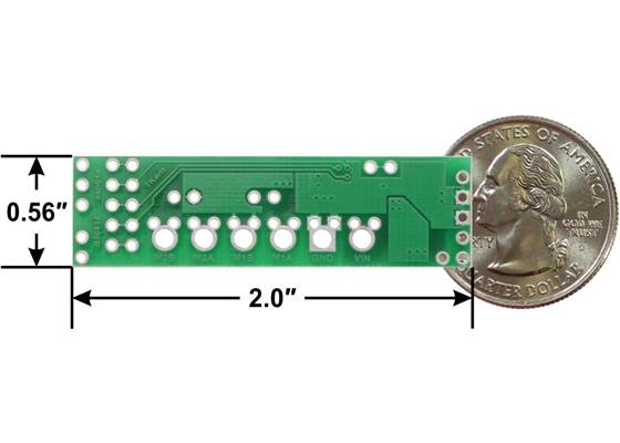 Pololu DRV8835 Dual Motor Driver Shield for Arduino, bottom view with dimensions.