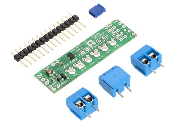 Pololu DRV8835 Dual Motor Driver Shield for Arduino with included hardware.