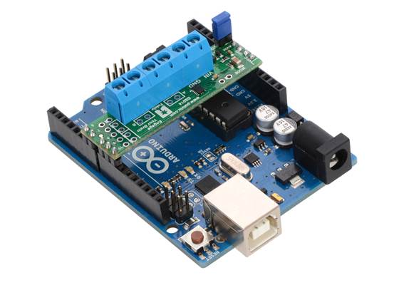 Pololu DRV8835 Dual Motor Driver Shield on an Arduino Uno. (1)