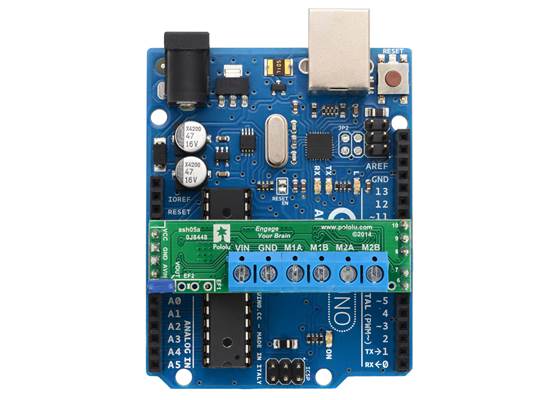 Pololu A4990 Dual Motor Driver Shield on an Arduino Uno. (2) (2)