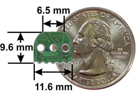Reflective optical encoder for Micro Metal Gearmotors, bottom view with dimensions.