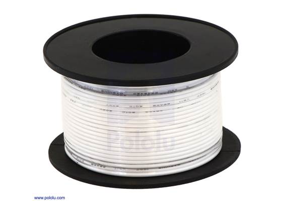 Stranded wire with white insulation (available in various gauges; 26&nbsp;AWG spool shown).