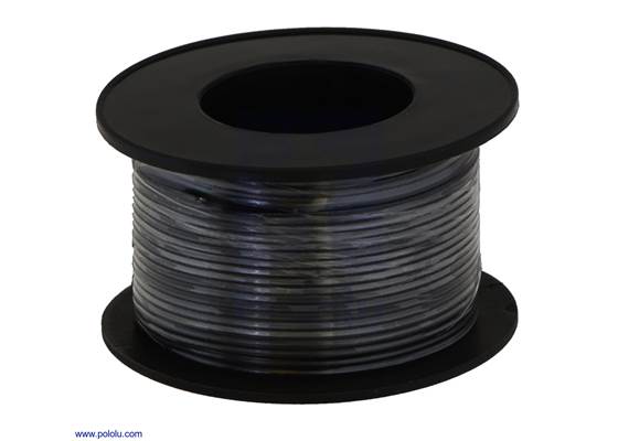 Stranded wire with black insulation (available in various gauges; 26&nbsp;AWG spool shown).