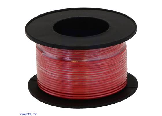 Stranded wire with red insulation (available in various gauges; 26&nbsp;AWG spool shown).