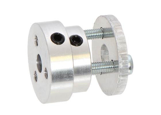 5&nbsp;mm scooter wheel adapter pieces assembled with the included hardware. (1)