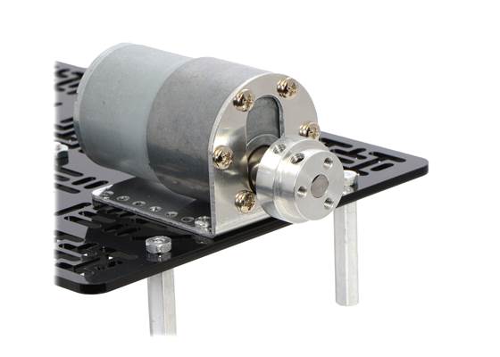 The machined piece of the 6&nbsp;mm scooter wheel adapter mounted to the output shaft of a 37D&nbsp;mm gearmotor.