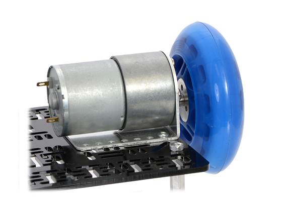 A 37D&nbsp;mm gearmotor connected to a scooter wheel by the 6&nbsp;mm scooter wheel adapter. (1)