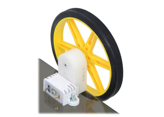 80&#215;10mm Pololu wheel and offset mini plastic gearmotor mounted with a wide mini plastic gearmotor bracket.