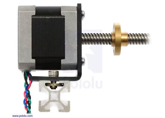 NEMA 17 stepper motor with lead screw mounted with a stamped aluminum L-bracket.