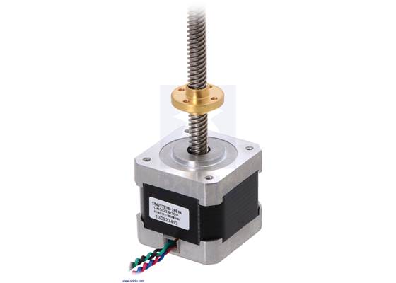 Stepper motor with 28cm lead screw: bipolar, 200 steps/rev, 42x38mm, 2.8V, 1.7 A/phase.