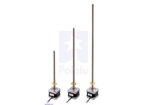 NEMA 17-size stepper motors with 18, 28, and 38cm lead screws.