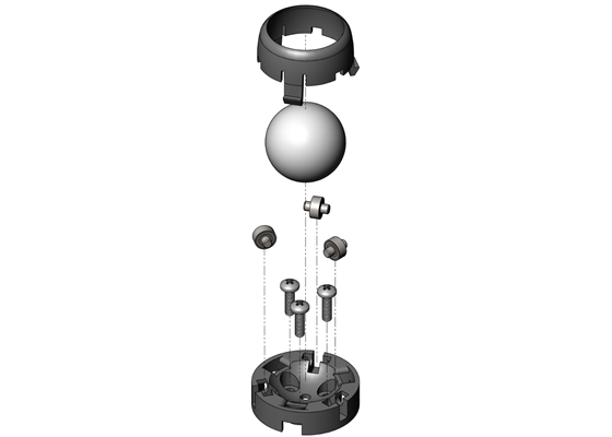 Assembling the Pololu Ball Caster with 1″ Plastic Ball and Ball Bearings (screws not included).