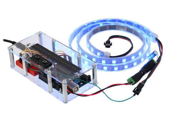 Example application: controlling a WS2812B LED strip with a 4″ force-sensing linear potentiometer (FSLP) strip.