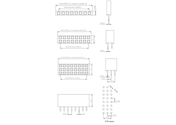 Dimensions for 0.1″ female headers in millimeters.