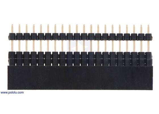 The spacers can be adjusted on the Stackable 0.100″ Female Header with Extra 0.3″ Spacer: 2&#215;20-pin, Straight.