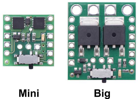 Side-by-side comparison of the Mini and Big MOSFET Slide Switches.