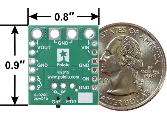 Big MOSFET Slide Switch with Reverse Voltage Protection, bottom view with dimensions.