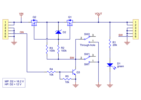 Schematic diagram of the Big MOSFET Slide Switch with Reverse Voltage Protection.