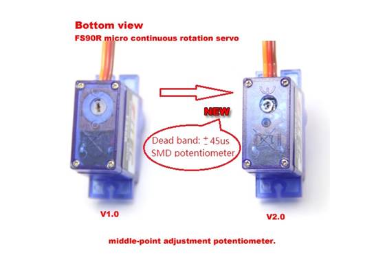FEETECH FS90R micro continuous rotation servo V2.0 compared to the original V1.0.