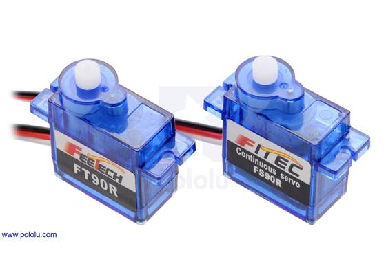 FEETECH FT90R Digital Micro Continuous Rotation Servo and FS90R (analog) Micro Continuous Rotation Servo.