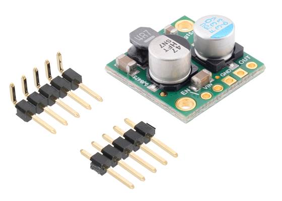 Pololu 2.5&nbsp;A Step-Down Voltage Regulator D24V25F5 (5&nbsp;V) or D24V25F3 (3.3&nbsp;V) with included hardware.