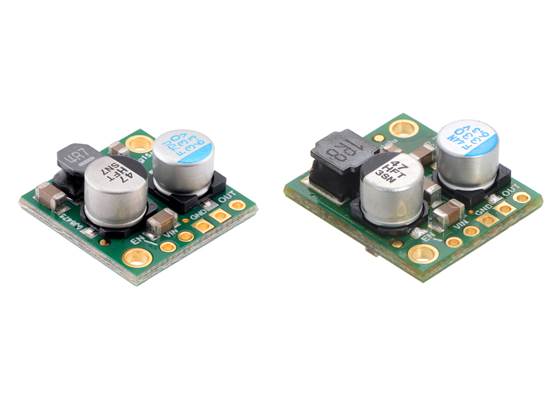 Side-by-side comparison of the 2.5&nbsp;A D24V25Fx (left) and 5&nbsp;A D24V50F5 (right) step-down voltage regulators.