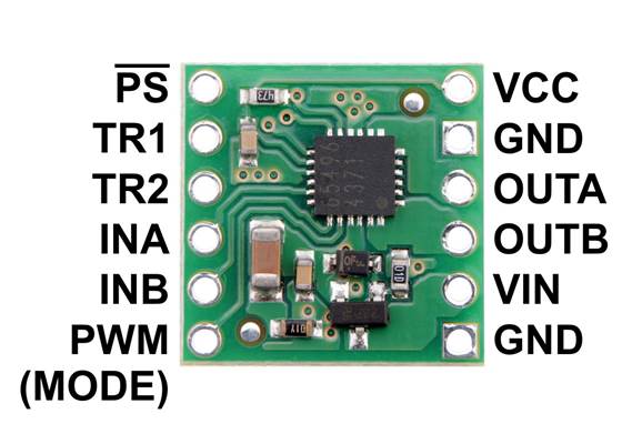 BD65496MUV Single Brushed DC Motor Driver Carrier, labeled top view.