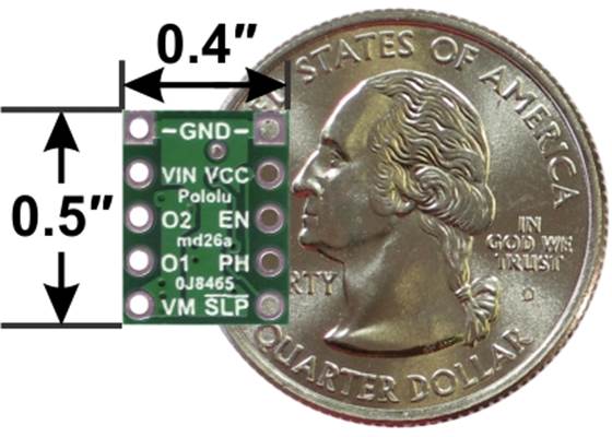 DRV8838 Single Brushed DC Motor Driver Carrier, bottom view with dimensions.
