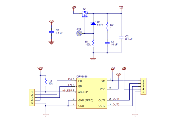 DRV8838 Single Brushed DC Motor Driver Carrier schematic diagram.