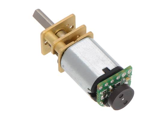 Magnetic Encoder Kit for Micro Metal Gearmotors assembled on a micro metal gearmotor with extended motor shaft.