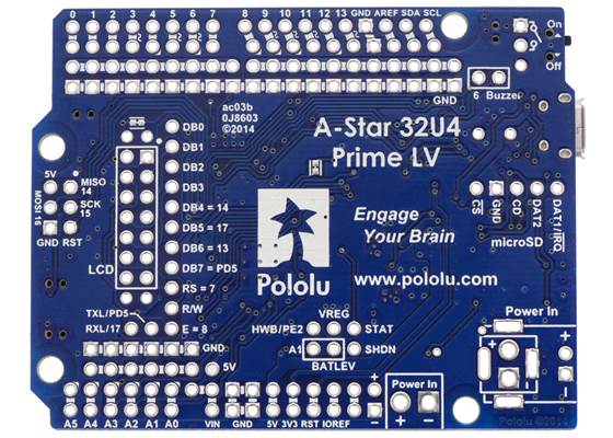 A-Star 32U4 Prime LV, bottom view (original ac03b version).