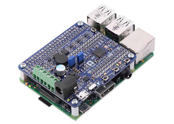 A-Star 32U4 Robot Controller LV with Raspberry Pi Bridge on a Raspberry Pi Model B+.