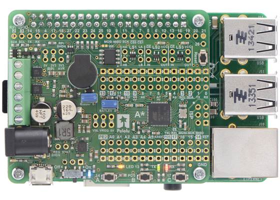 A-Star 32U4 Robot Controller SV with Raspberry Pi Bridge on a Raspberry Pi Model B+. (1)