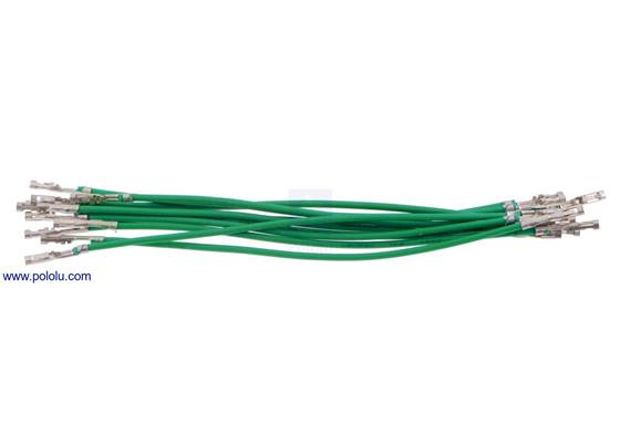 Wire with pre-crimped terminals 10-pack 3&quot; F-F green.