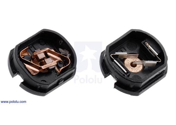 Micro Metal Gearmotor HPCB long-life carbon brushes (left) next to Micro Metal Gearmotor HP precious metal brushes (right).