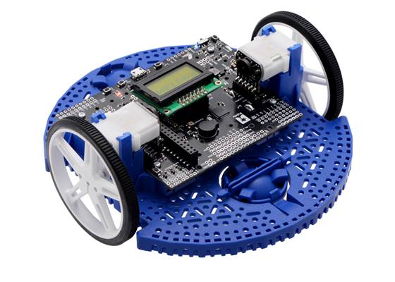 Romi 32U4 Control Board with LCD on a Romi chassis.