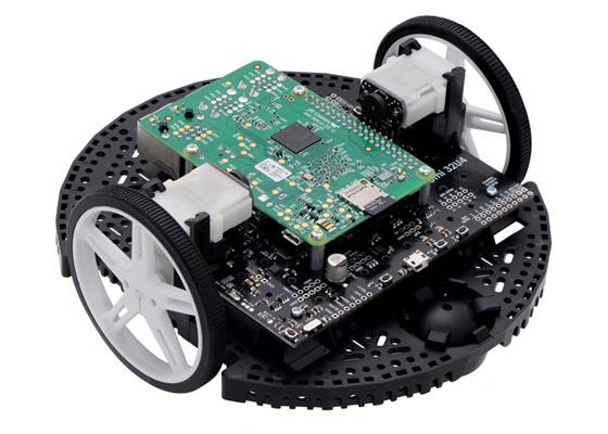 Romi 32U4 Control Board with Raspberry Pi on a Romi chassis.
