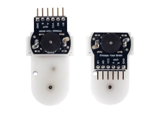 The motor portion can be removed from the gearbox and rotated 180° to change whether the connector pins point up or down.