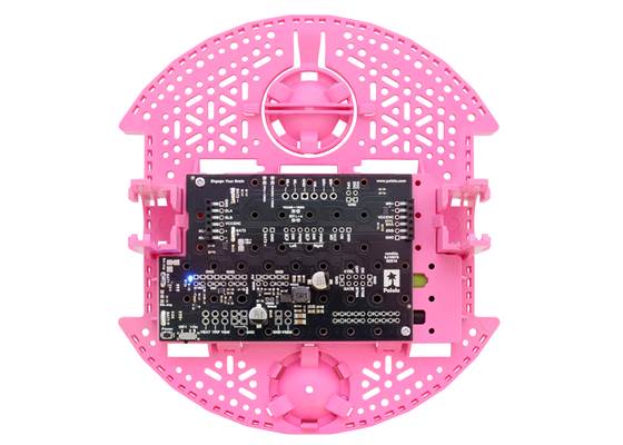 Motor Driver and Power Distribution Board for Romi Chassis mounted on a chassis prior to motor installation.