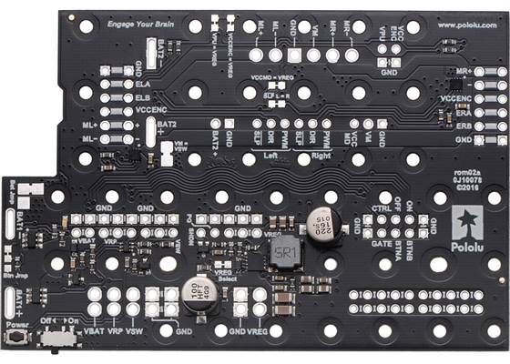 Motor Driver and Power Distribution Board for Romi Chassis, top view.